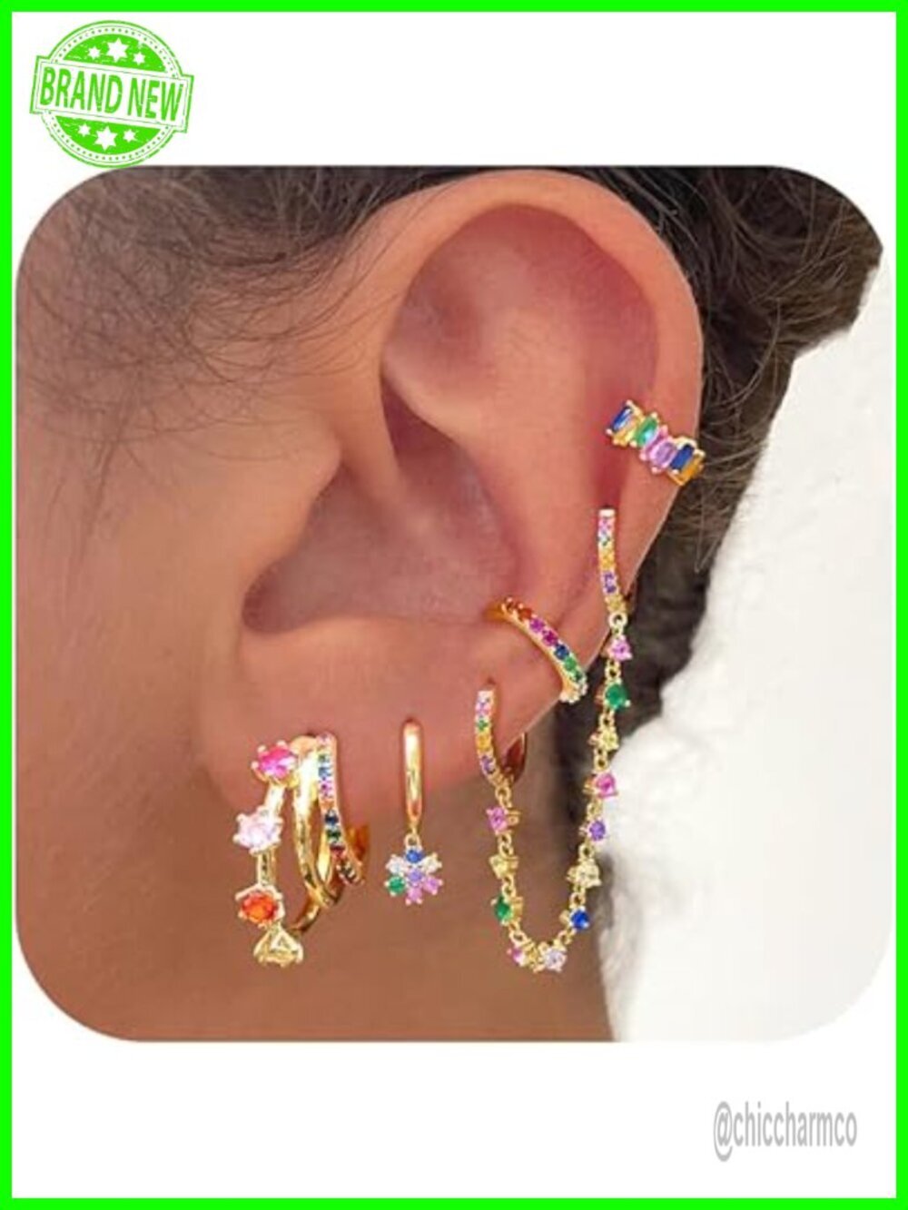 5 Pair Hypoallergenic Surgical Steel Earrings Set 14K Gold Plated Cubic